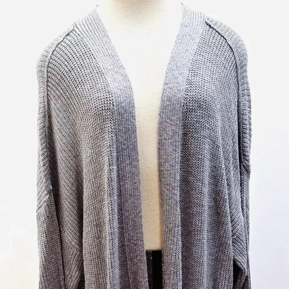 NWT SONOMA Women Long Sleeve Open Front Knit Gray Long Cardigan Sweater Size 3X